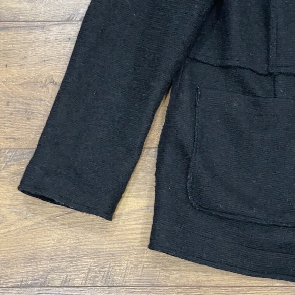 Chicos Jacket Blazer Womens Large 2 Black Wool Blend Pieced Textured‎ Button - Picture 3 of 12